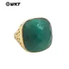 WT-R517 Anillo Abierto Cuadrilátero Vintage Clásico de Piedra Natural de Colores Chapado en Oro de 18k para Joyería de Hombres y Mujeres