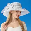 Chapéu de Sol Europeu e Americano Feminino de Organza Cor Sólida Flor Grande Chapéu de Sol Elegante Dama Britânica Chapéu de Sol Elegante
