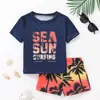 Conjunto de Verão Masculino Gola Redonda Manga Curta Estilo Novo Personalizado Tendência Estampa de Coqueiro Roupa de Praia Conjunto de Verão