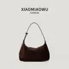 Bolsa de mão com estampa vintage desgastada, bolsa hobo de camurça de nicho para o dia a dia, bolsa de ombro casual da moda