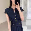 Vestido de Mezclilla Moderno y Elegante, Vestido Sencillo de Verano de Manga Corta de Longitud Media, Vestido de Tirantes, Ceñido a la Cintura y Adelgazante 5723