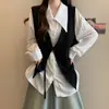 Novo Estilo para Outono e Primavera para Mulheres Plus Size: Conjunto de Colete e Camisa em Camadas com Design Assimétrico, Estiloso e Rejuvenescedor, Cobre a Barriga e Faz Você Parecer Mais Magra