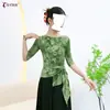 2024 Novo Estilo Roupas de Treino de Dança Top Manga Longa Tie-dye Amarração na Cintura Emagrecimento Estilo Chinês Clássico Dança Moderna