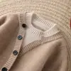 Suéter Tejido de Lana 100% para Niños Otoño Invierno Niños Niñas Cuello Redondo Pulóver Abrigo Cálido Color Sólido Botones Manga Larga