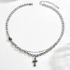 Collar con colgante de cruz de doble capa, moderno y genial, estilo hip-hop punk dulce y genial, diseño de nicho con un accesorio de alta gama