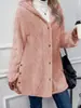 Casaco de Jacquard Canelado de Pelúcia Outono/Inverno Europeu e Americano eBay AliExpress Casaco com Capuz e Botões Solto da Moda com Forro de Lã para Mulheres