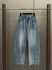 [Em Estoque] Jeans Da Wang Estilo Preguiçoso com Cordão Perna Larga Curvo Vintage Desgastado Calça Casual