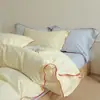 Sábana de Cama Simple de Algodón Puro, Hilo de Algodón Lavado Teñido en Hilo, Funda Nórdica, Sábana Ajustable, Juego de Tres Piezas para Dormitorio, Ropa de Cama Nueva Estilo Japonés