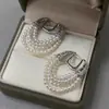 Pendientes de Borla de Perlas Multicapa de Lujo Ligero Estilo Francés con Temperamento Único, Diseño de Nicho, Pendientes Versátiles Vintage Estilo Chanel