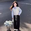 Conjunto Casual de Duas Peças para Meninas para Primavera e Outono: Conjunto de Duas Peças Único e Fashionável: Moletom de Manga Longa e Calça Wide Leg Estilo Coreano
