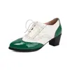 26 nuevos estilos de zapatos de cordones brogue para mujer de estilo europeo y americano, para primavera/otoño, con bloques de color en tono flor quemada, tacón medio grueso, tallas 40-43, zapatos de exportación