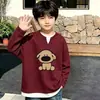 Camiseta de Manga Larga Waffle Estilo Coreano Nuevo Estilo de Verano para Niños Medianos y Mayores Tendencia Estampado de Dibujos Animados Falsa Dos Piezas Versátil Camiseta