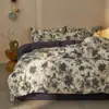 2026 Nuevo Juego de Cuatro Piezas Estilo Retro de Algodón y Lino Sábana y Funda de Edredón de Algodón Puro Floral para Dormitorio del Hogar Ropa de Cama