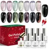 Set de 9 piezas de esmalte en gel ojo de gato vidrioso, esmalte de uñas negro, set de herramientas para nail art, nail art magnético, caja de regalo de Navidad, gel UV transfronterizo