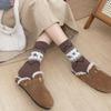 Calcetines de lana Fair Island para cachorros, calcetines de media caña vintage para mujer, calcetines de punto grueso y cálido de colores combinados para otoño e invierno, calcetines de punto Zhuji