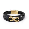 Pulseira Estilo Retrô Símbolo do Infinito Masculina Aço Inoxidável Cordão de Couro Pulseira Trançada Multicamadas Presente Dia dos Pais
