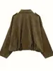 Jaqueta Cropped Suede Retrô 2026 com Gola Lapela, Manga Curta, Versátil para o Trabalho, Efeito Emagrecedor