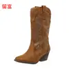 Liu Fu 2026 Outono/Inverno Novo Comércio Exterior Tamanho Grande Botas Longas Amazon Botas de Couro Femininas Europeias Americanas de Cano Médio com Strass