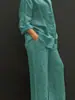 Ropa para mujer de talla grande en Amazon, TeMu transfronterizo, estilo europeo y americano, camisa de manga larga de color liso reversible + pantalones de cintura elástica