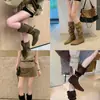 Chuyuji 4cm Aumento de Altura~ Uso Duplo Estilo Coreano Bico Fino Tira com Fivela Botas Plissadas de Cano Médio Empilhadas para Mulheres, Novas Botas Longas Outono/Inverno