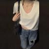 Camiseta Branca Gola U Estilo Relaxado com Clavícula à Mostra para Mulheres, Verão 2026 Top Soltinho Casual Emagrecedor, Camisa de Manga Curta Relaxada na Moda
