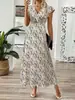 Ropa de Mujer Transfronteriza Europea y Americana de Amazon Estilo Bohemio Vestido Floral de Cintura Alta con Abertura Vestido Midi con Caída
