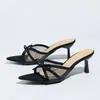 Comércio Exterior Moda Primavera Novo Estilo Malha Estrelada Laço Bico Fino Salto Gatinho Sandálias Femininas Salto Alto