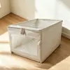 Caixa de armazenamento de tecido visível com tampa, caixa de armazenamento doméstica de grande capacidade, adequada para uso doméstico, cesta de armazenamento de guarda-roupa