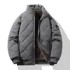 Jaqueta Masculina Espessa com Forro de Fleece Casual Outono/Inverno 2026 para Meia-Idade e Idosos, Gola Alta, à Prova de Vento, Impermeável, Parka Quente para Pai