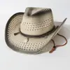 Sombrero de vaquero de paja calada estilo americano, sombrero de paja de ala ancha western transpirable para el verano, sombrero para el sol para exteriores, moderno