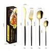 Vajilla portuguesa de acero inoxidable, cuchillo y tenedor, cuchara, cuchillo y tenedor para carne dorados de Amazon, juego de vajilla occidental transfronteriza de cuatro piezas