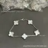 Pulsera de trébol de cuatro hojas y cinco flores V dorada versión alta para mujer, chapada en oro amarillo de 18k, oro rosa, diamante completo láser rojo, azul, morado, sensación de alta gama