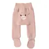 Calça Legging de Bebê Grossa de Inverno com Pé e Estampa de Coelho Cartoon em PP com Forro de Lã para Meninas