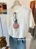 Camiseta Casual de Dibujos Animados para Mujer, Verano, Cuello en V, Básica, Ligeramente Holgada, Manga Corta, Juventud, Bordada, Patito, 2026