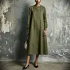 Sitio web independiente transfronterizo europeo y americano, vestido elegante de otoño e invierno para mujer, cuello redondo, decoración de botones, cremallera, manga larga, vestido largo holgado