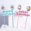 Dibujos Animados Rosa Gato Kt Doraemon Gato Banderín Banderola Banner Cumpleaños Horneado Pastel Postre Decoración Toppers Banderas