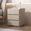 No requiere instalación, simple, moderno, todo madera maciza, tablero de roca, elevado 60 cm, mesita de noche de tres niveles, completamente ensamblado, de pie, lujo ligero, estilo crema