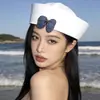 Gorra Azul Marino Bordada Europea y Americana Cosplay Uniforme de Policía Femenino Sombrero de Otoño e Invierno para Actuación Circunferencia de Cabeza Grande Sombrero de Marinero Japonés para Mujer