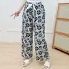 Pantalones de pijama de seda de algodón nuevos de verano para mujer, delgados, de talla grande, sueltos, florales, pantalones de pierna ancha, pantalones exteriores que pueden usar mujeres embarazadas