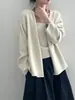 Otoño e Invierno Nuevo Color Puro Suave y Ceroso Cómodo Estilo Casual Conjunto de Dos Piezas de Cardigan de Punto y Tirantes Suéter Anti-Pilling Chaqueta para Mujer