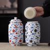 Nuevo Tarro de Cerámica Hexagonal Azul y Blanco Estilo Chino para Té, Capacidad de Media Libra, Pie Decorativo de Cerámica para el Hogar