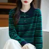 Nueva colección otoño e invierno 2025: suéter de punto elegante de corte holgado para mujer con cuello de solapa, versátil top de lana de manga larga