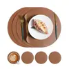 Tapete Redondo de Couro com Padrão de Vaca Levemente Luxuoso Transfronteiriço Isolado para Mesa de Jantar Ocidental Coaster de Chá Redondo Tapete de Presente