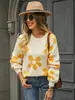 Suéter con Estampado de Flores para Mujer de Primavera 2024 Transfronterizo Amazon Suéter Pulóver Talla Grande Mujer