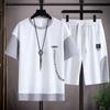 Camiseta de manga curta terno masculino verão fino waffle terno roupas combinando masculino bonito esportivo lazer terno de duas peças