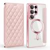 Funda de Cuero con Patrón de Diamantes S25 Transfronteriza Tipo Flip Adecuada para S25Ultra, Funda de Teléfono Magnética Estilo Chanel para Insertar Tarjetas