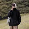 Jaqueta Suéter de Tricô Preta Pesada de Inverno Solta com Gola Redonda Estilo Coreano Moda Casual Versátil para Homens e Mulheres