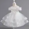 Vestido de Un Hombro de Alta Gama para Dama de Honor de Cumpleaños Boda Vestido de Presentación Vestido de Banquete Transfronterizo Vestido de Fiesta con Volantes Elegante para Niña