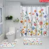 Juego de Cuatro Piezas de Cortina de Ducha y Alfombrilla de Baño con Diseño de Flores y Plantas Transfronterizas para Baño del Hogar, Cortina de Ducha Divisoria de Separación Seca y Húmeda, Cortina de Ducha Impermeable