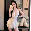 Vestido Camisón Naranja de Cuello en V Profundo para Mujer, Vestido de Verano para Citas, Favorecedor de la Figura, Elegante Cuello Halter, Vestido Corto sin Espalda, Atractivo de Malla